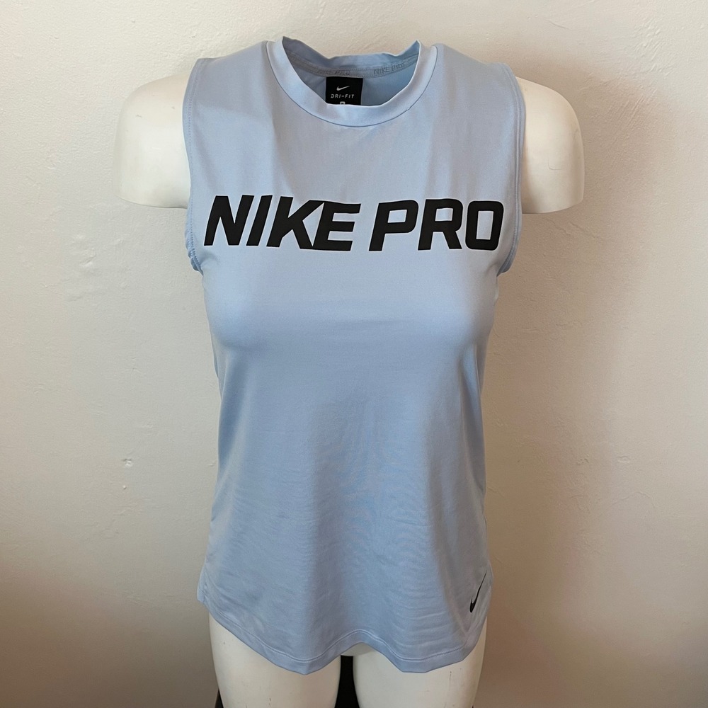 Nike Pro Dri-FIT Women Sleeveless Training Tank Top Light Blue Size S
